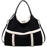 Large Tote Bag for Women Suede Crossbody Shoulder Purse Top Handle Handbag with Faux Lamb Wool Lined Work Travel Purse