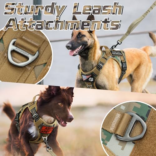 rabbitgoo Anti-Pull Dog Harness, Small Medium Breathable Dog Harness, Adjustable Tactical Dog Harness with Handle Rings and Molle, Durable Reflective Vest for Training, Brown Camo, S