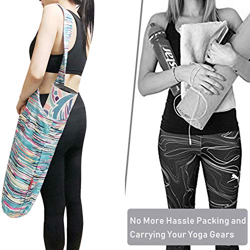 Aozora Yoga Mat Bag | Yoga Mat Tote Sling Carrier with Large Side Pocket & Zipper Pocket | Fits Most Size Mats (Scrawl)