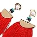 idealway Women's Girls Elegant Jewellery Bohemia Ethnic Tassels Dangle Stud Earrings Eardrop (Red)