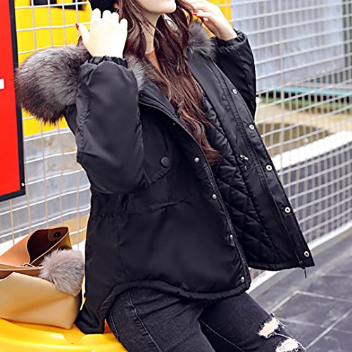 image for Kimloog Women Winter Faux Fur Hooded Paka Waist Zipper Button Jacket C