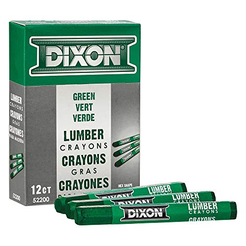 DIXON Industrial Lumber Marking Crayons, 4.5" x 1/2" Hex, Green, 12
