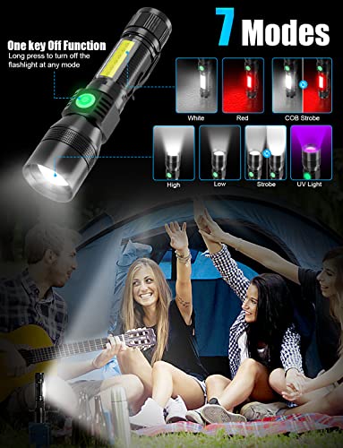 2-Pack UV Rechargeable Flashlights - 1000 Lumens Tactical LED With Magnetic Base