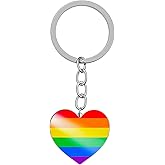 Nanafast Stainless Steel LGBTQ Pride Keychain Heart Gay Pride Keyring Rainbow Key Chain for Pride Month Parades and Events