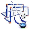 XIZECK Hover Hockey Set 2 in1 USB Rechargeable of LED Lights Air Suspension Hockey Soccer Indoor Outdoor Sport Games…