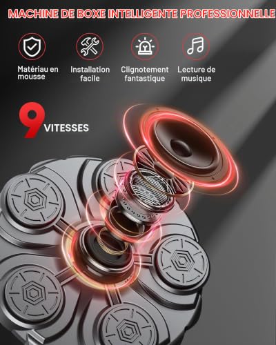 yorraka Machine de Boxe Musicale Adulte - Bluetooth Beatpunch Boxe Mural Musique avec Gants de Boxe - 9 Vitesses Réglables et Comptage Music Boxing Machine pour Enfants Entraînement à la Maison