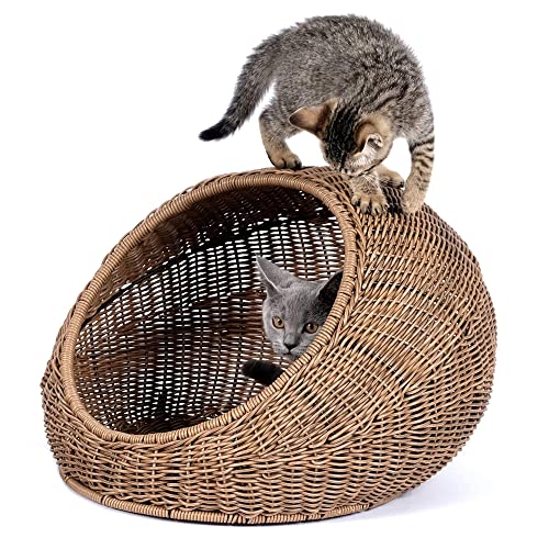 D+GARDEN Wicker Cat Bed Dome for Medium Indoor Cats a Covered Cat
