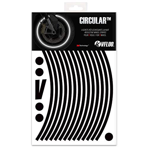VFLUO CIRCULAR, motorbike retro reflective wheel stripes kit (1 wheel), 3M Technology, 7 mm width, Black