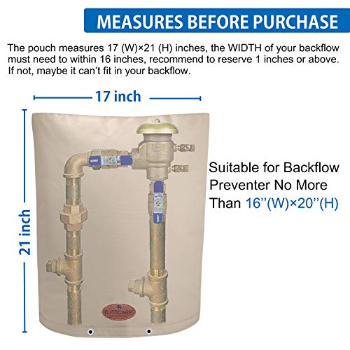 Butecare Backflow Insulation Cover, 17" W x 21" H Backflow Winter Cover Pouch for Backflow System, Outdoor Winter Pipe Freeze Protection, Water Sprinkler Valve, Meter, and Controller