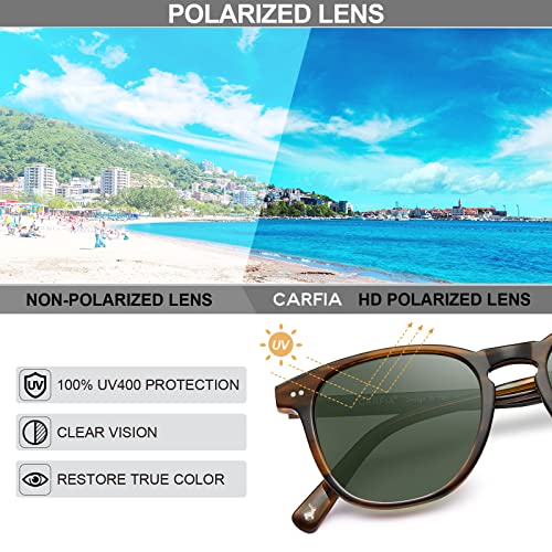 CARFIA Vintage Polarised Sunglasses for Men UV Protection Driving Glasses with Rectangular Acetate Frame