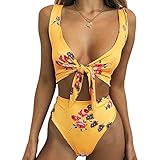 Fancathy Women Sexy Printing High Waisted Bikini Sets Tie Knot Adjustable Swimsuit Summer Beachwear