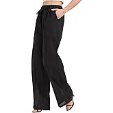 Zylioo Womens Linen Pants Long Length Tall, Palazzo Pants for Ladies 32-30 Inseam, High Waist Wide Leg Casual Pants, Black Summer Trousers