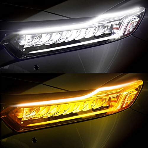 Ultrathin Flexible Led Light Strip 2 Pcs 18 Inch Dual Color LED Headlight Surface Strip Tube Light White & Amber Daytime Running Light Waterproof,Decorative Lamp,Running Light,Turn Signal Light(45CM)