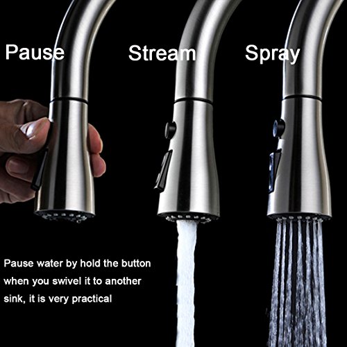 New Kitchen Faucet Brushed Nickel with Pull Out Sprayer Delle Rosa Single High Handle Located Pre-rinse Kitchen Sink Faucet - Thumbnail 4