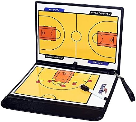 Friencity Basketball Coach Board Portable Foldable Magnetic PU Leather Tactic Coaching Strategy Teaching ClipBoard with Dry Erase Marker Pen and Tactics Kit