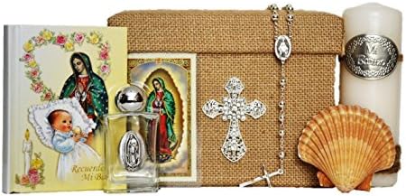 All in one Virgin Mary/Virgen Maria Spanish Baptism Bautizo Boxset in Silver
