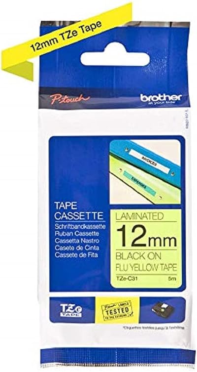Brother TZe-C31 Labelling Tape Black on Fluorescent Yellow 12 mm x 5 m