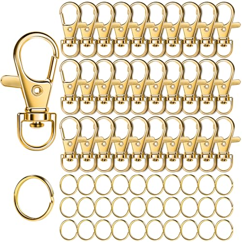 LEOBRO 60PCS Lobster Claw Clasps and Key Rings, 30PCS Keychain Clips and 30PCS Key Chain Ring for Keychain, Key, Jewelry Making, Art Crafts, Gold
