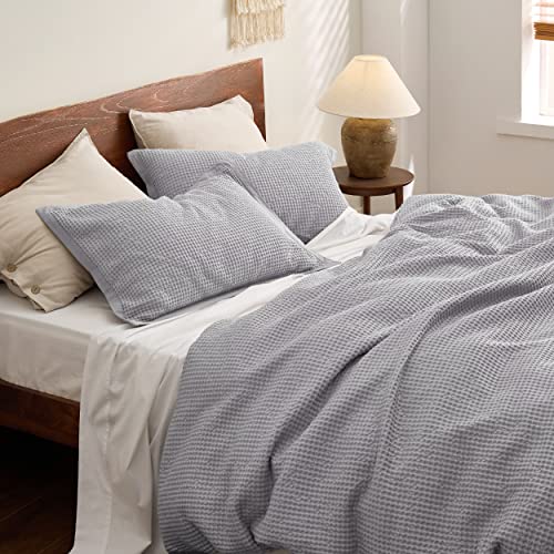 Bedsure Cotton Duvet Cover Queen 100 Cotton Waffle Weave Grey Duvet Cover Queen Size, Soft