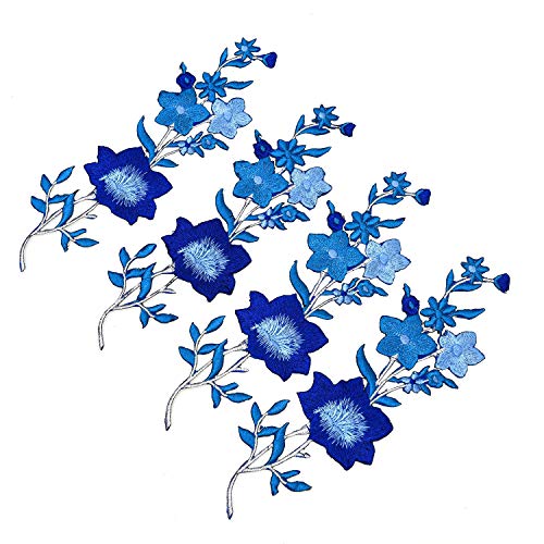 Monrocco 4 Pcs Flowers Embroidered Patch Sticker for Clothing Jacket Jeans Lace Applique DIY Clothes Decorations Fabric Patches (Blue)