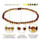 Natural Baltic Amber Teething Necklace For Babies - Anti Inflammatory, Drooling & Teething Pain Relief - Cognac Color - Polished - Unisex, 12.5 Inches, Screw Clasp, Knots - Perfect Baby Shower Gift