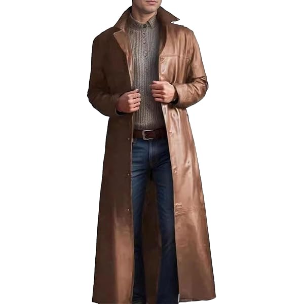 Mens Solid Color Long Trench Coat Vintage Classic Long