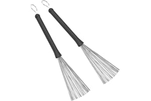 2Pcs Drum Brushes Set Retractable Wire Brushes, Stainless Steel Drum Wire Brushes with Rubber Handles for Cajon Jazz Percussi