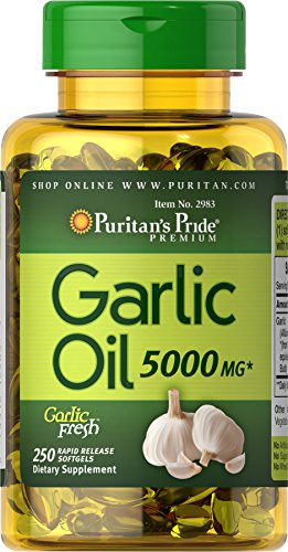 Puritan's Pride Garlic Oil 5,000mg, Pills for Cardiovascular Health Support and Blood Pressure Management, 250 Rapid Release Softgels