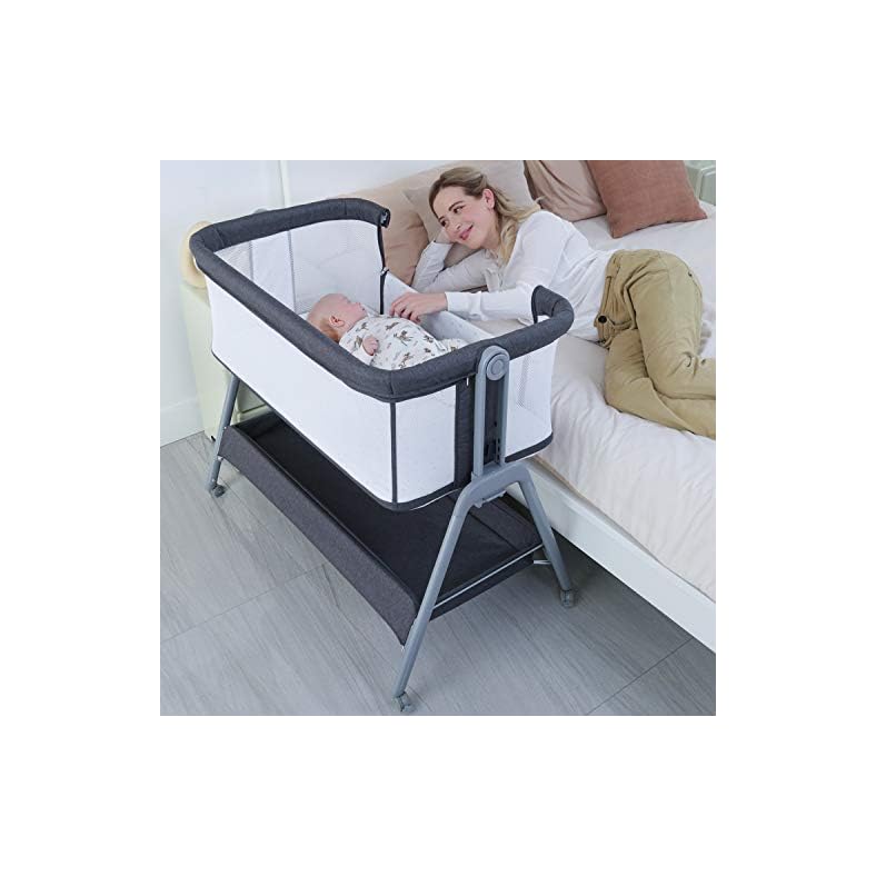 ANGELBLISS Baby Bassinet Bedside Crib with Storage Basket and Wheels, Easy Folding Bed Side Sleeper Adjustable Height… ANGELBLISS Baby Bassinet Bedside Crib with Storage Basket and Wheels, Easy Folding Bed Side Sleeper Adjustable Height…