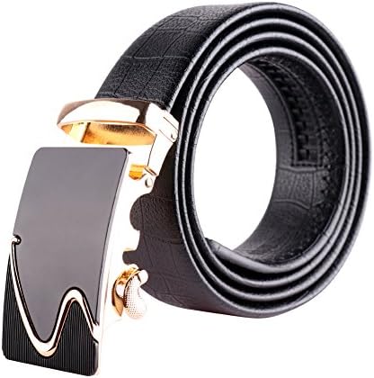 Fashion Men Genuine Leather Ratchet Belt for Men with Sliding Automatic Buckle Black 16