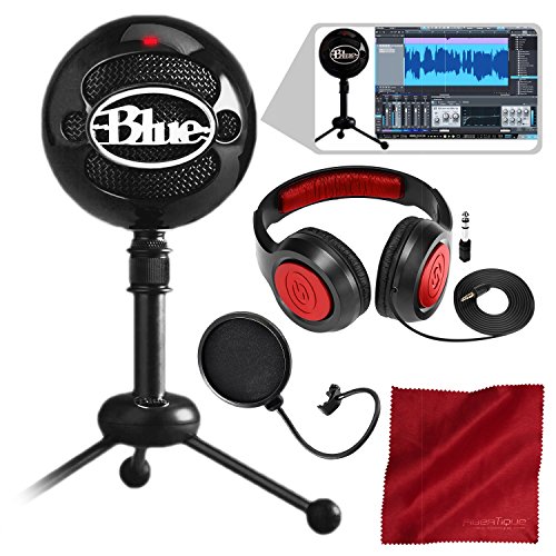 Blue Snowball Studio USB All-In-One Vocal Recording System with Samson Dynamic Headphones, Mic Pop Filter, and Fibertique Cloth