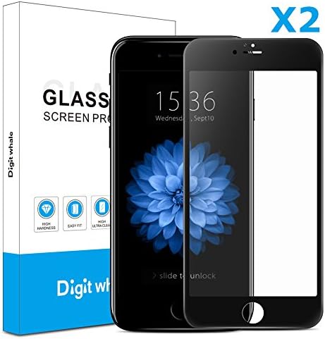2-Pack iPhone 6/6s Screen Protector, DIGITWHALE 3D Full Curve Soft Edge 0.2mm Tempered Glass Screen Protector for iPhone 6s and iphone 6 4.7"-Black
