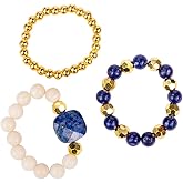 NUZUJX 3pcs Mixcolor Natural Stone Beads Elasticity Finger Rings Set Elastic Rings Jewelry for Women Men