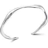 Desnuage Silver Cuff Bracelet for Women Adjustable Irregular Thin Bangle Bracelets for Small Wrist Gift for Girlfriend