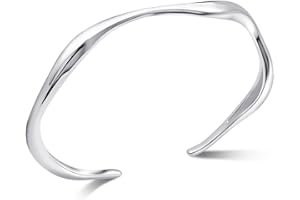 Desnuage Silver Cuff Bracelet for Women Adjustable Irregular Thin Bangle Bracelets for Small Wrist Gift for Girlfriend