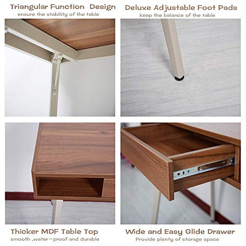 KARMAS PRODUCT 47" Home Office Computer Desk with Drawer,Simple Stylish Design PC Laptop Writing Study Table Multipurpose Workstation Retro Furniture,Wood&Metal,Brown