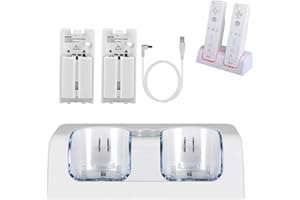 YZGAME Wii Chargers for Wii Remote Controller, Wii Charger Dock Station with 2 Rechargeable Batteries and USB Charging Cord, White