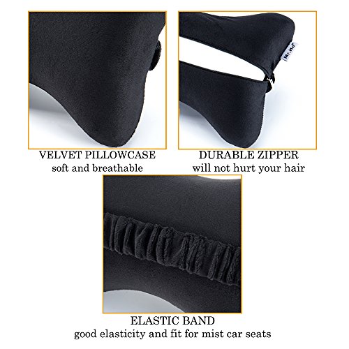 Car Memory Foam Neck Pillow with Premium Velour Washable Removable Pillow Case for for Car, Travel, Home and Office (Black) - Thumbnail 5