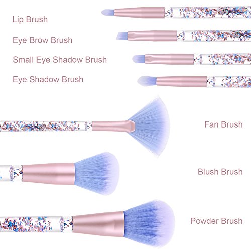 Ameauty Makeup Brush Set, Premium Face Powder Blush Eyeshadow Brush Eyebrow Brush Lip Makeup Brush with Quicksand Handle - Makeup Brush Kit for Concealer Blending Powder Liquid Cream Cosmetic (7PCS)