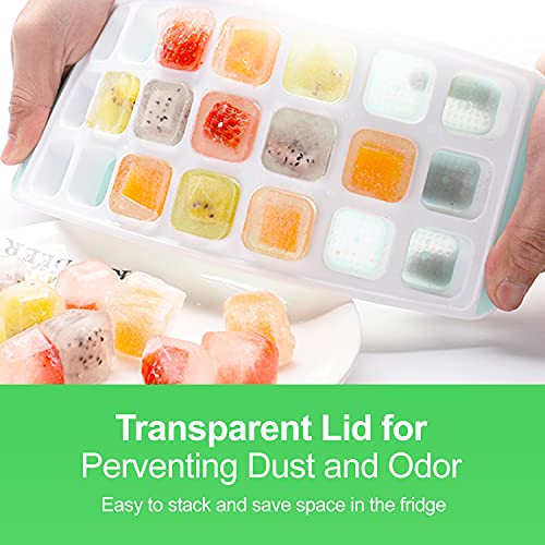 Ice Cube Trays, 2 Pack Silicone Ice Trays with Lids Big & Small Square