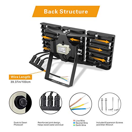 LED Flood Light, STASUN 90W 8100lm Dusk to Dawn Security Lights with 330°Wide Lighting Area(Photocell Included), 6000K Daylight, OSRAM LED Chips, Waterproof, Great for Yard, Street, Parking Lot - Thumbnail 2
