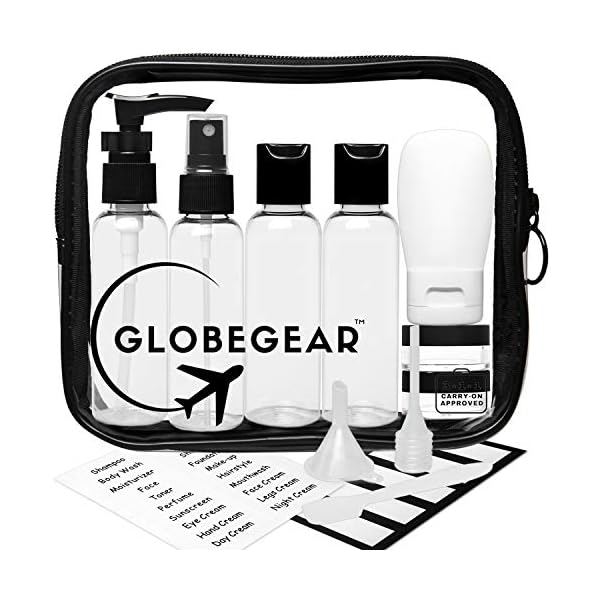 GLOBEGEAR Travel Bottles for Toiletries Containers & TSA Approved Toiletry Bag for Airplane Travel Essentials Vacation…