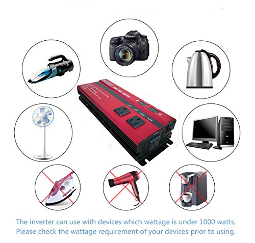 2000W Power Inverter 3 AC Outlets & 4 USB-Cigarette Lighter Adapter And Car Battery Clips- Cooling Fan,Low Battery Voltage Alarm