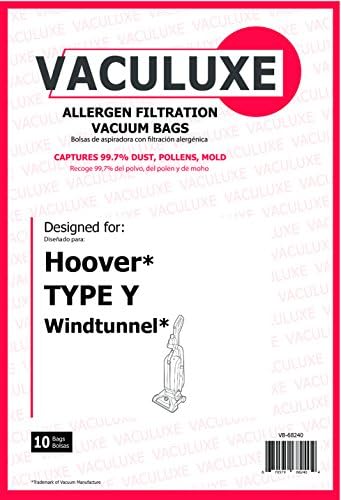 Hoover 4010100Y Vacuum Bags - Replacements for Type Y &amp; Z WindTunnel Upright Bag - 10 Pack - By Vaculuxe
