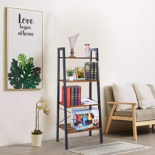 LLJEkieee Bookshelf- Vintage Ladder - 4-Tier Open Shelves Storage Rack Shelf Unit Home Office Cabinet Industrial Standing Racks Study Organizer Wood Look Furniture 56 x 34 x 142cm (Vintage)