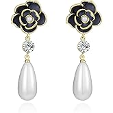 Fashion Celebrity Designer Imitation Pearl Flower Dangle Stud Earrings for Women