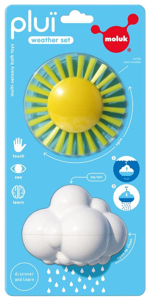 MOLUK Pluï Rain Cloud & Sunny Play Brush Set | Award-Winning Baby & Toddler Bath Toy | Educational Water Cycle Learning Tool | Sensory Bathtub Play for 0+ Months | Yellow