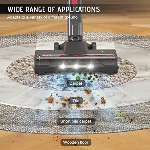 Corded Stick Vacuum Cleaner, 600W 20Kpa Stick Vacuum with AntiTangle Motorized Led Floor Brush