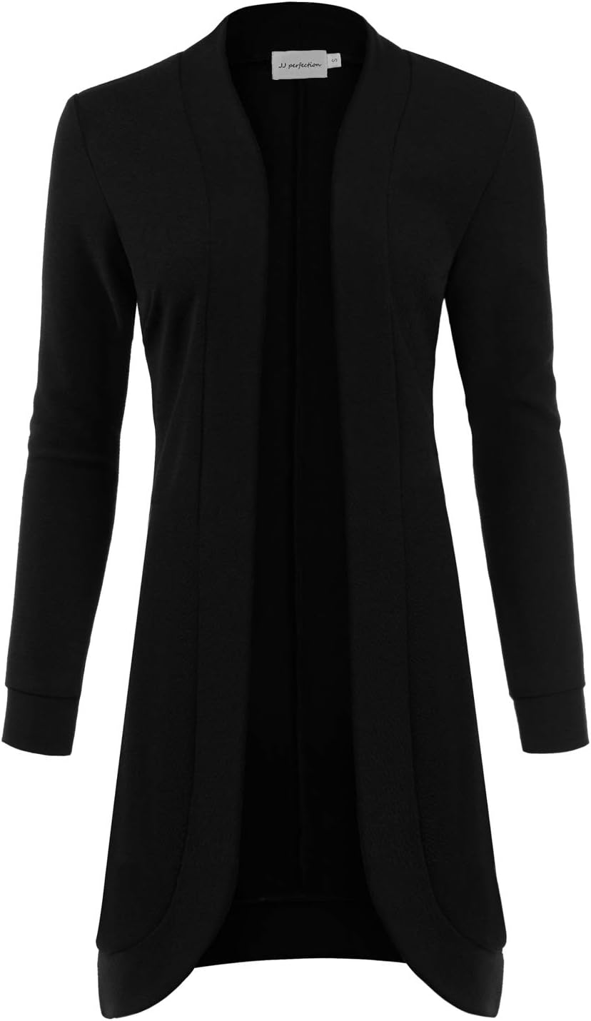 JJ Perfection Women's Long Sleeves Knitting Cardigan Open Front Warm Sweater Outwear Coats Black Medium