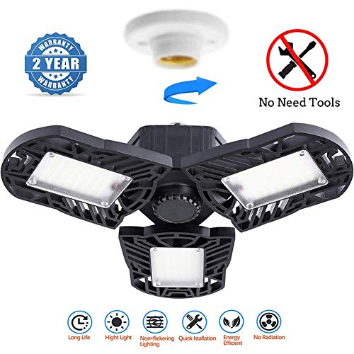 LED Garage Lights, 60W E26/E27 6000LM Deformable Basement Lighting for Full Area, LED Garage Light Bulb for Workshop,Industrial Lamp, barn, Cellar,Warehouse etc (No Motion Activated)